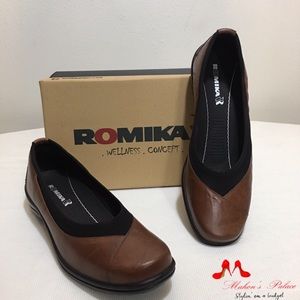 Romika Brown with Black Trim Wedge Flat Shoes